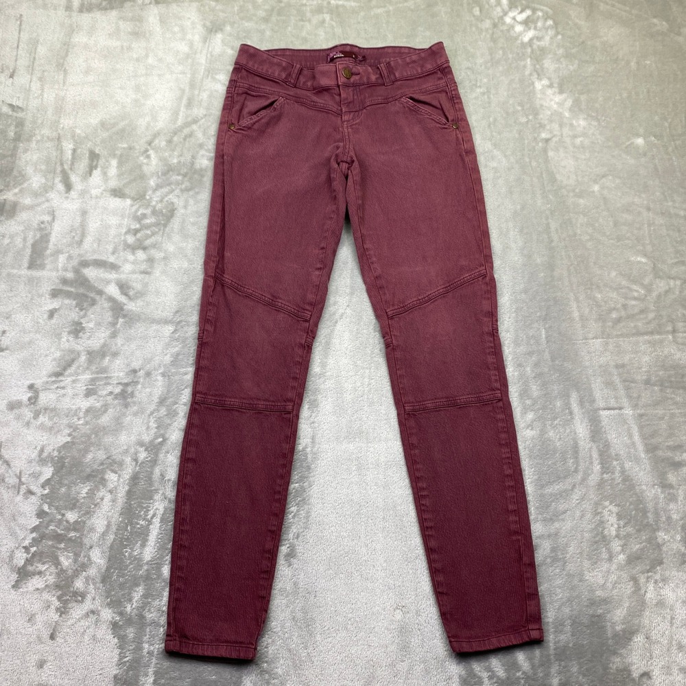 Prana Jodi Burgundy Moto Skinny Pants Women Sz 2 Fits 27" Cotton Spandex Casual